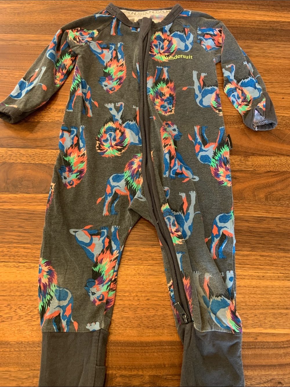 Bonds Baby Wondersuit Zip Neon Lions 3-6M  - GUC